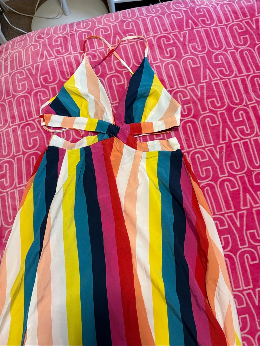 Multicolor Rainbow Stripe Cutout Midi Dress